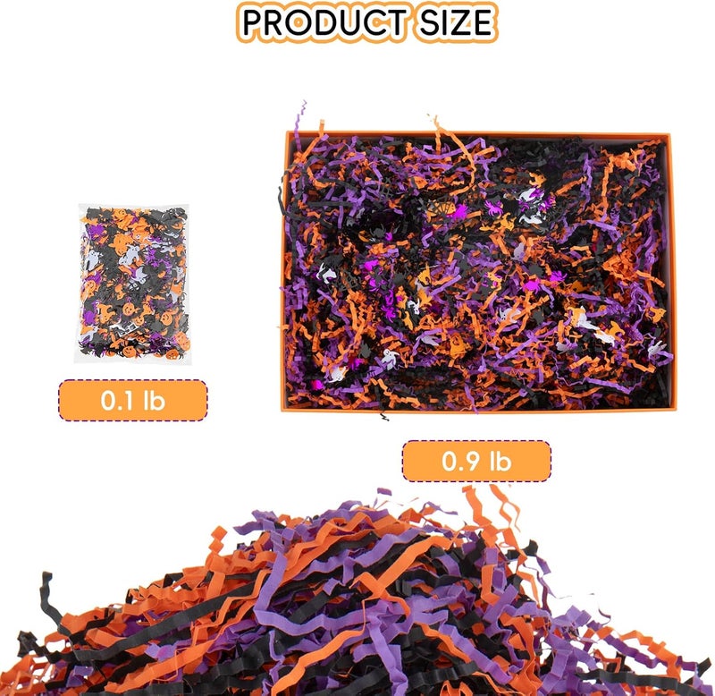 CIPOWM 16oz Halloween Crinkle Cut Paper Shred, 3 Colors Raffia Paper Shred Filler with Halloween Confetti Shredded Paper Grass for Gift Wrapping Craft DIY Gift Bag Box Filling Party Supply - Image 2